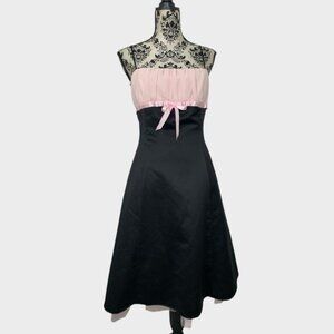 Vintage Y2K Fairweather Pink & Black Strapless Fit & Flare Dress